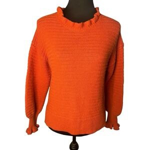 Madewell Red Ruffle Neck Chunky Knit Sweater Women's Size Med Cotton Merino